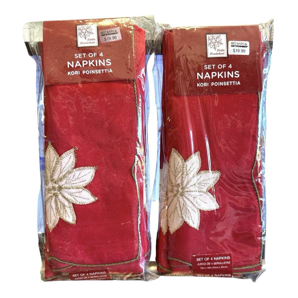 NEW KORI POINSETTIA RED CLOTH NAPKINS (2 PACKS OF 4) 18" X 18" Bed Bath & Beyond